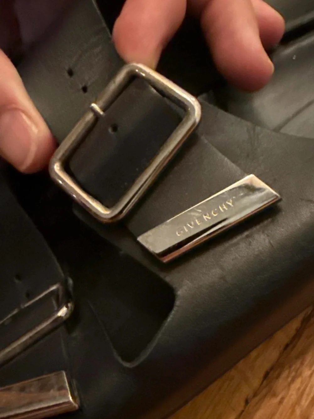 Givenchy Black Leather Double Buckle Slides